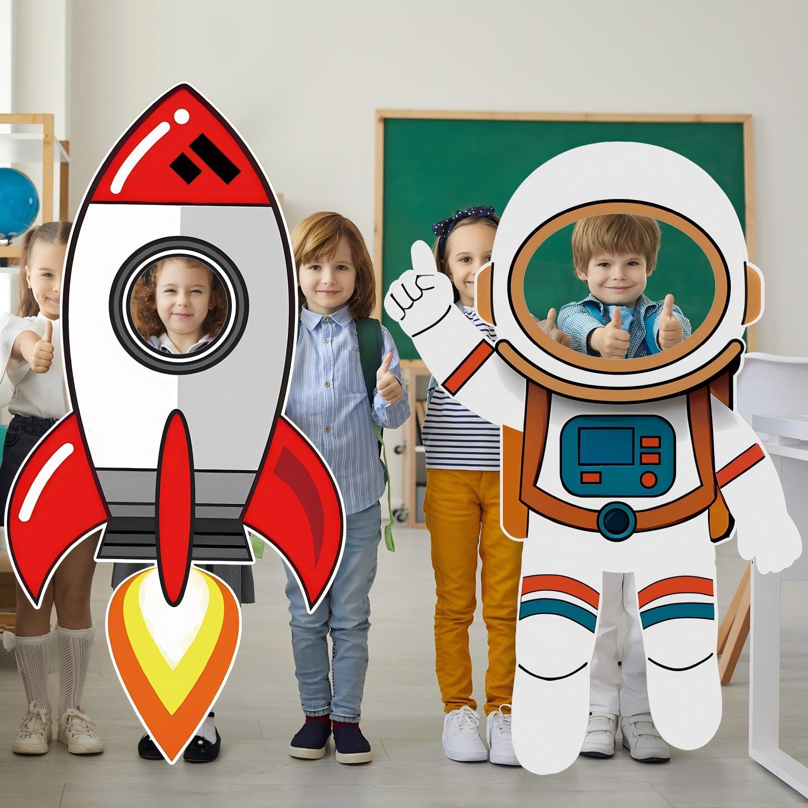 2 piezas de cartón de 122 cm con diseño de cohete astronauta de tamaño real, para cabina de fotos y telón de fondo, para decoración de fiesta de cumpleaños, exhibición de eventos científicos