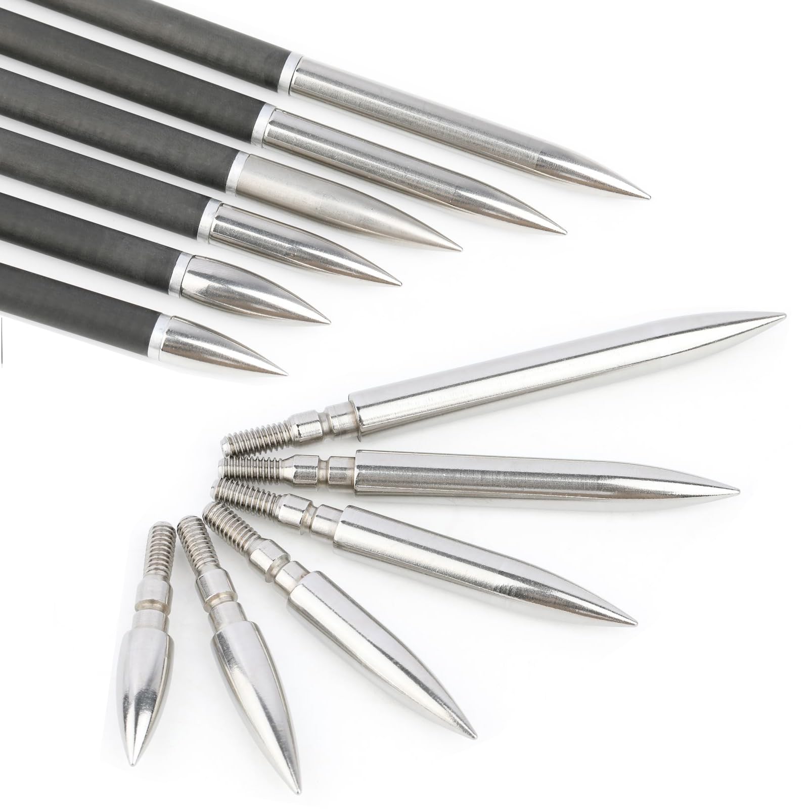 100/125/150/200/250/300 Grains Stainless Steel Archery Field Points Threaded Arrows for Target Practice Shooting (250 Grain, 9/32)