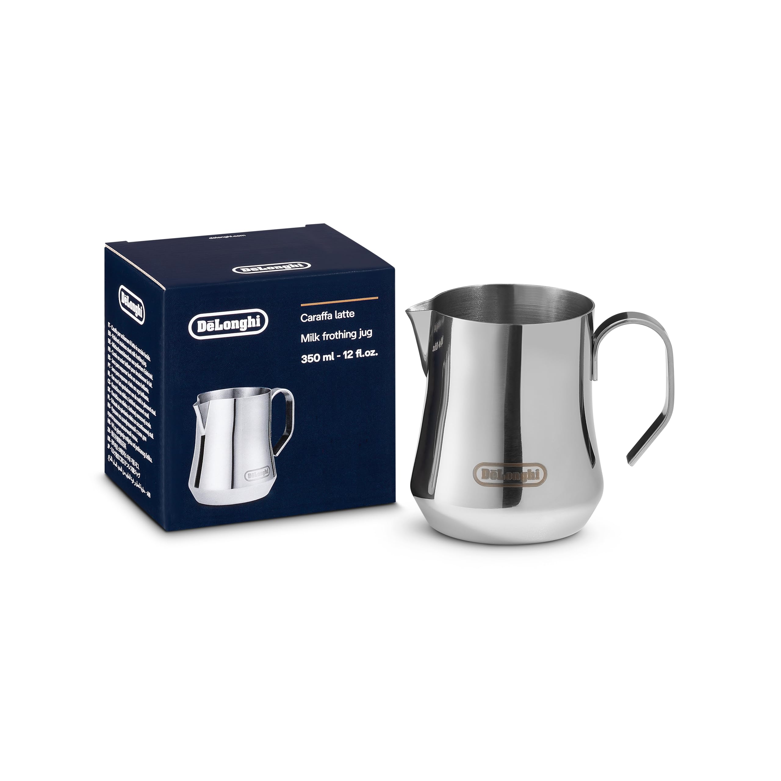 De'Longhi Stainless Steel Milk Frothing Pitcher, 12 ounce (350 ml), Barista Tool, Frother Jug for Espresso Machine Coffee Cappuccino Latte Art, DLSC0, 12 oz