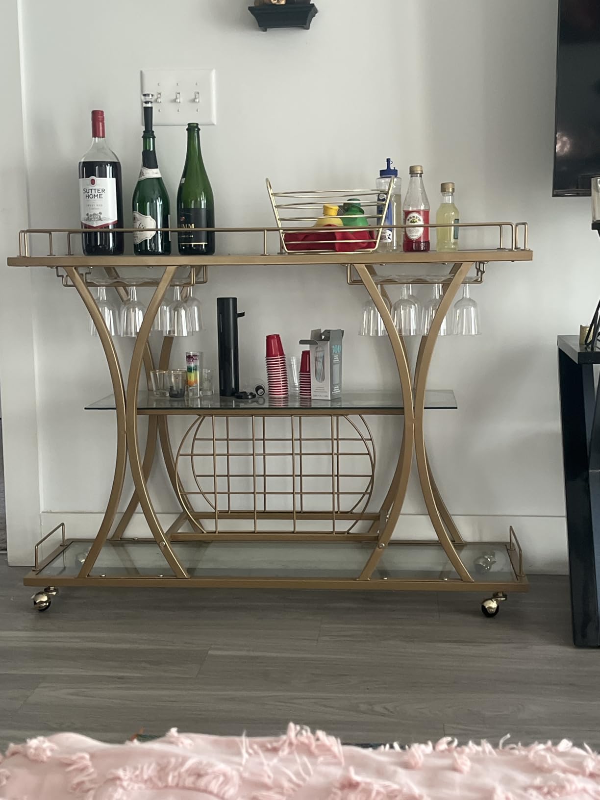 FABOMEI Gold Bar Cart with matte gold finish