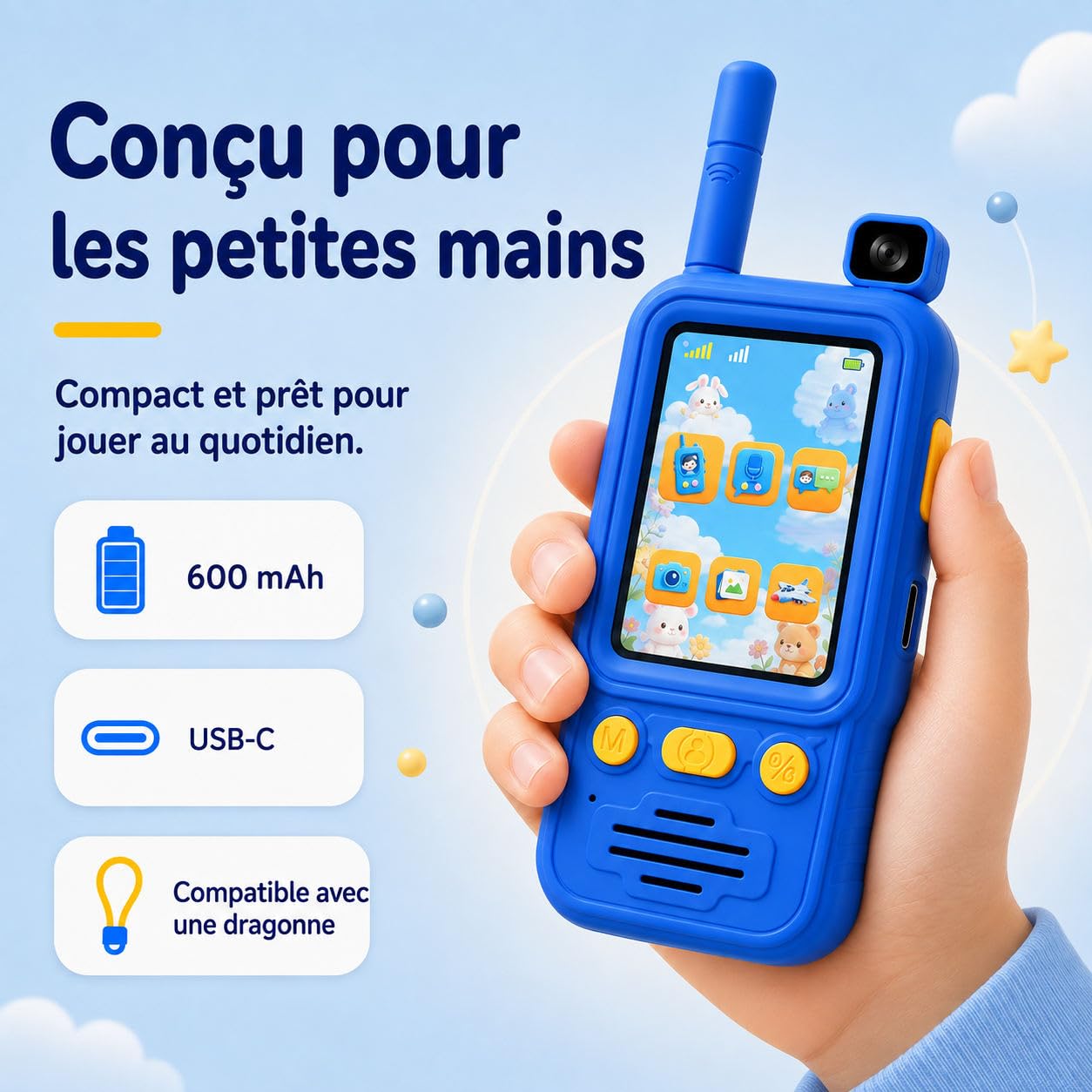 Talkies-Walkies pour Enfants, Appel vidéo, caméra rotative 180°
