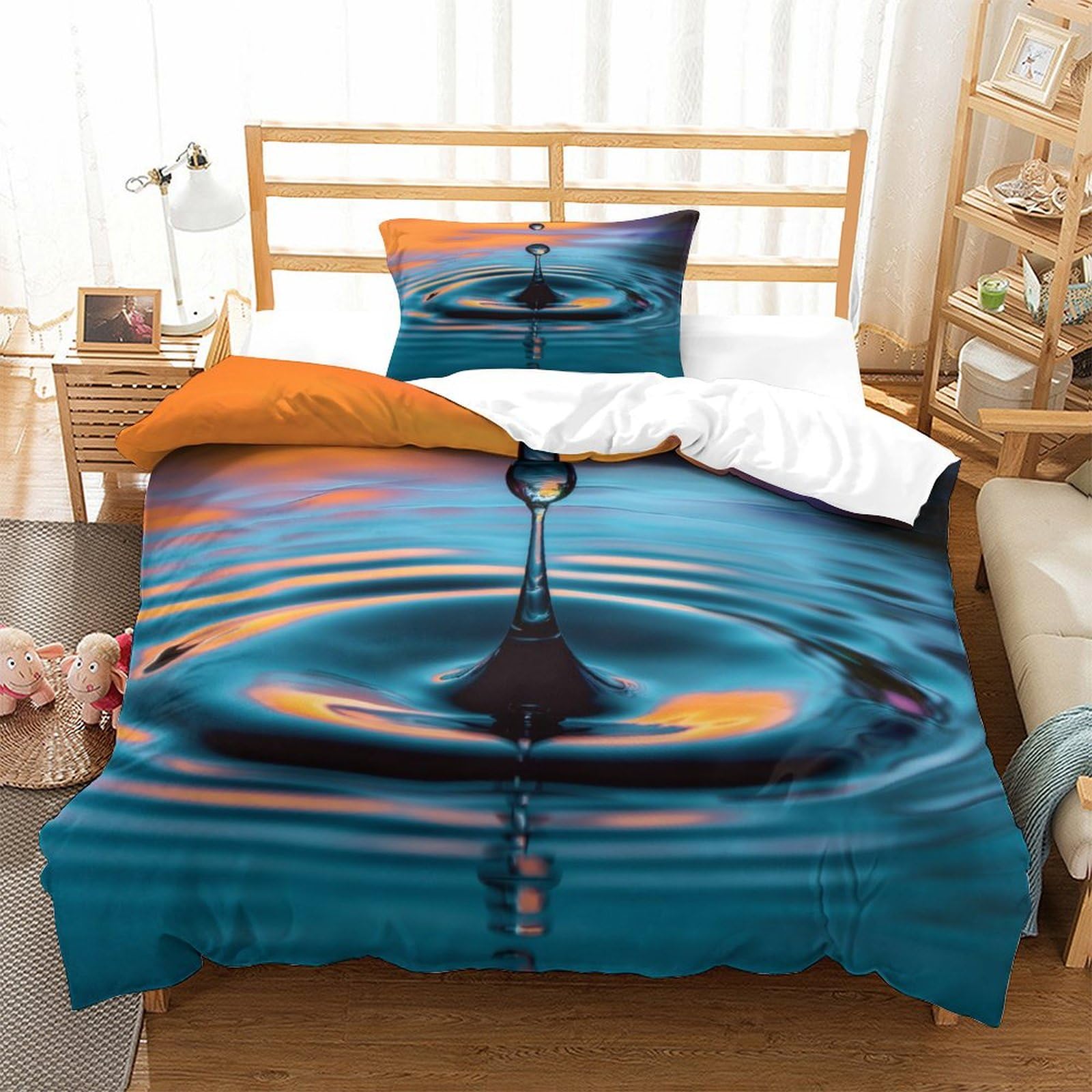 P1s9u7w5y Water Ripple-1 Water Drop Artistic 3D Printed Duvet Cover Set 3Pcs Microfiber Ripple Bedding Set Single（135X200cm）