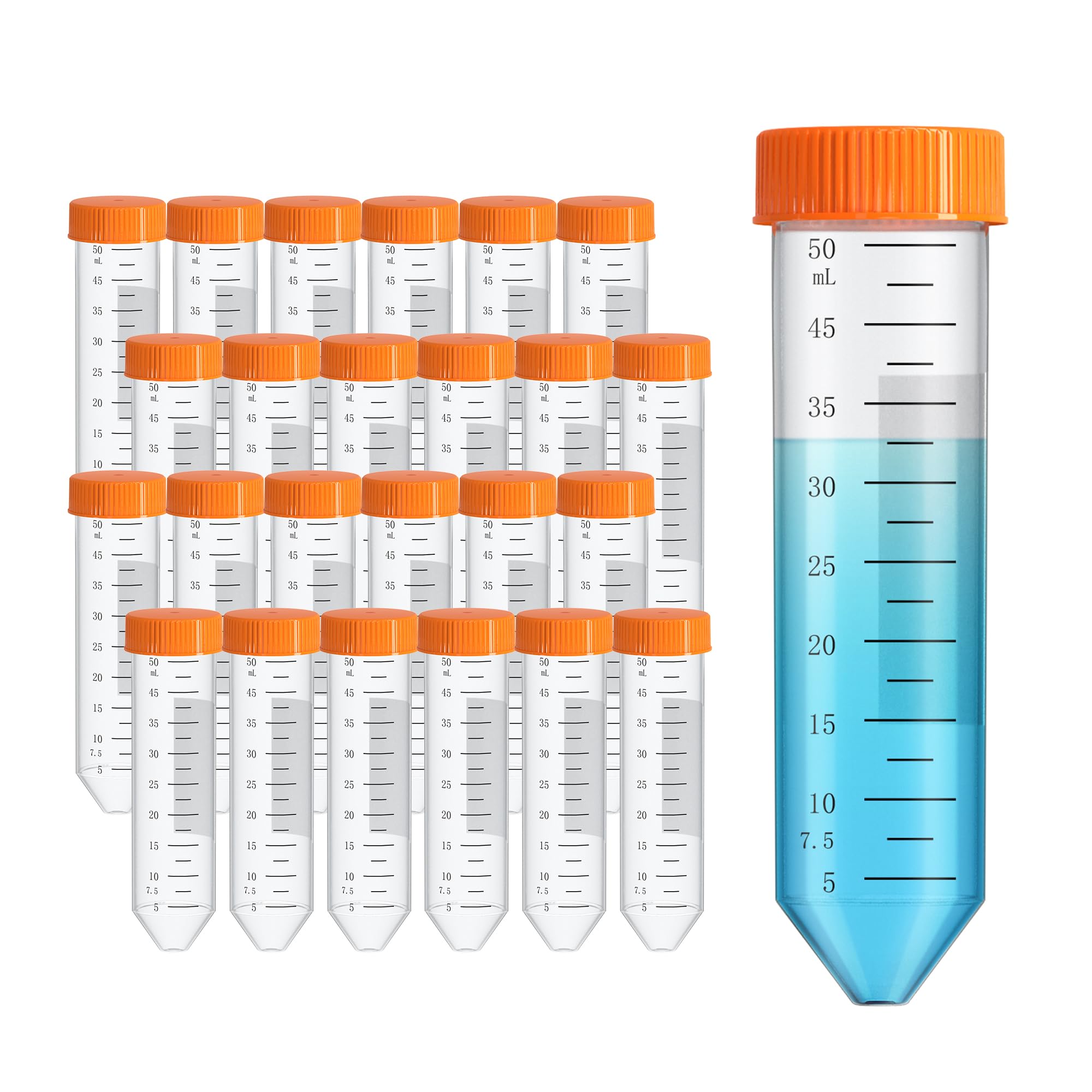 Conical Centrifuge Tubes 50mL, 25Pcs Sterile Polypropylene Test Tubes, Leak-Proof Screw Caps, Plastic Container with Graduated & Write Marks, Non-Pyrogenic, DNase/RNase Free, Human DNA-Free