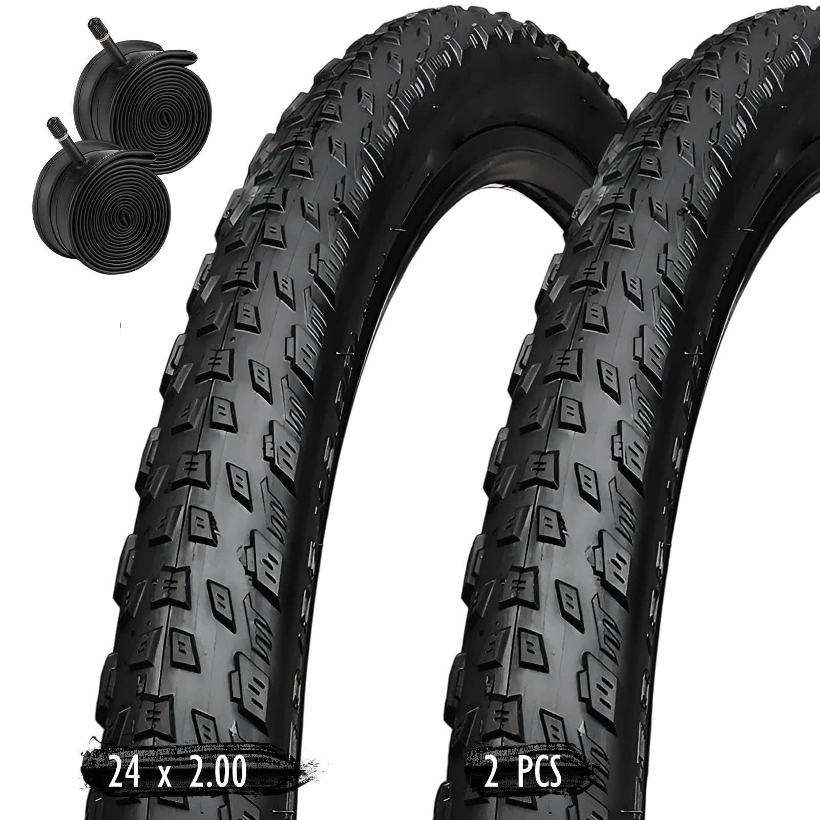 2PC 24x2.00 Opona i Dętka Schradera, 24-2.00 Opona MTB Odporna na Zużycie, 24 2.00 Trwały Zestaw 24 Cali do Roweru Górskiego Hybrydowego