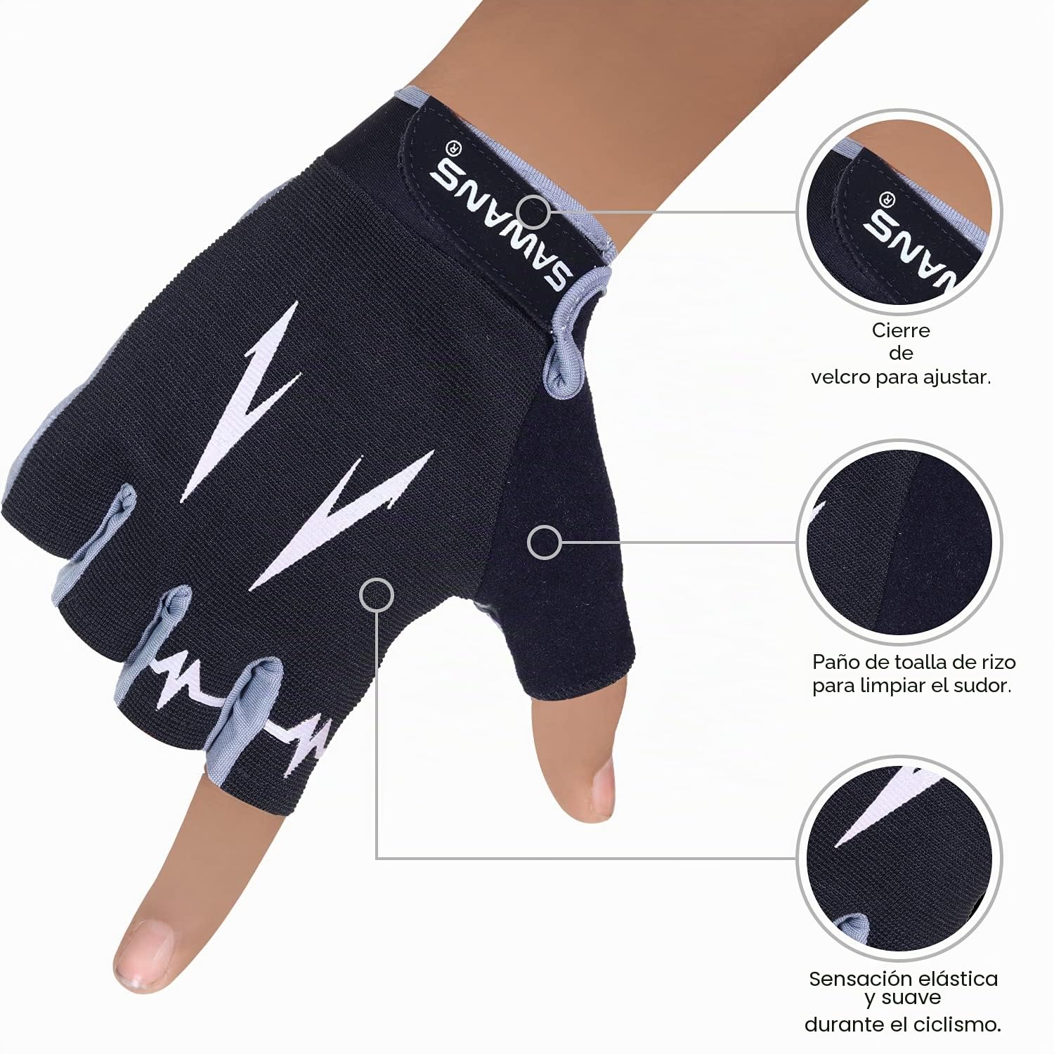 SAWANS Guantes de Ciclismo Medio Dedo Antideslizantes Transpirables para Bicicleta de Montaña