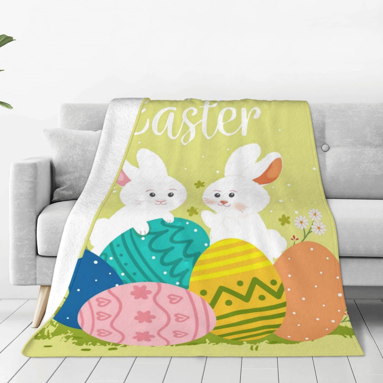 Lsjuee Throw Blanket Easter Bunny Warm Cozy Soft Lightweight Flannel Fleece Blanket for Bedroom Sofa Room Home Decorative Fuzzy Blanket 40"x30"