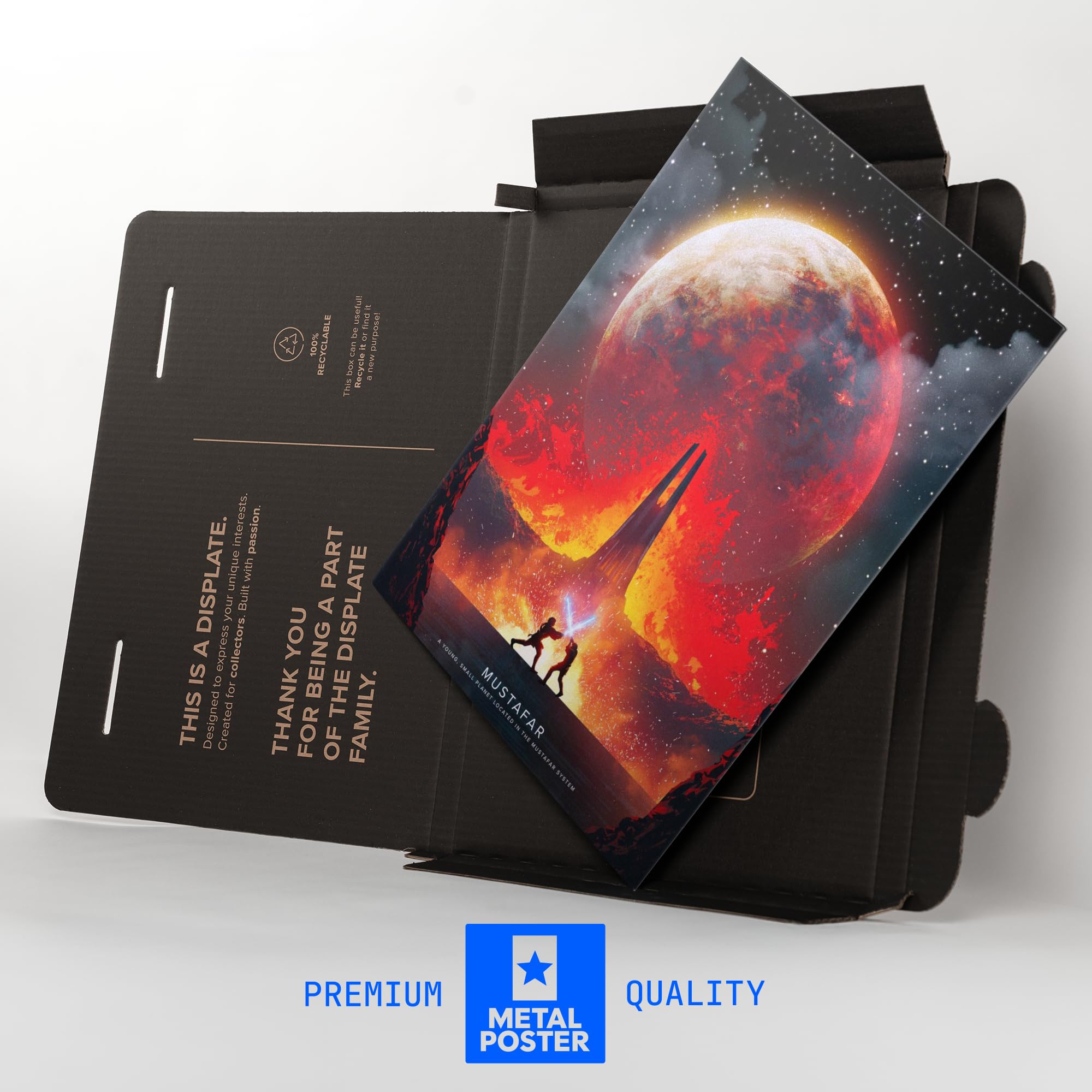 Displate Metall poster Star Wars Planets Mustafar Größe M | Bild Plakate für Schlafzimmer Dekor, Geschenke. Magnetische Befestigung Wandposter, Wanddeko. Metall Wandkunst.