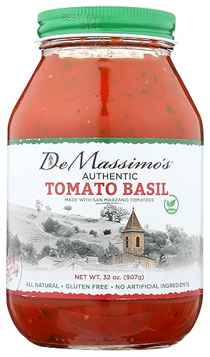 De Massimos Salsa de pasta de tomate y albahaca, sin gluten, 32 onzas (paquete de 6)