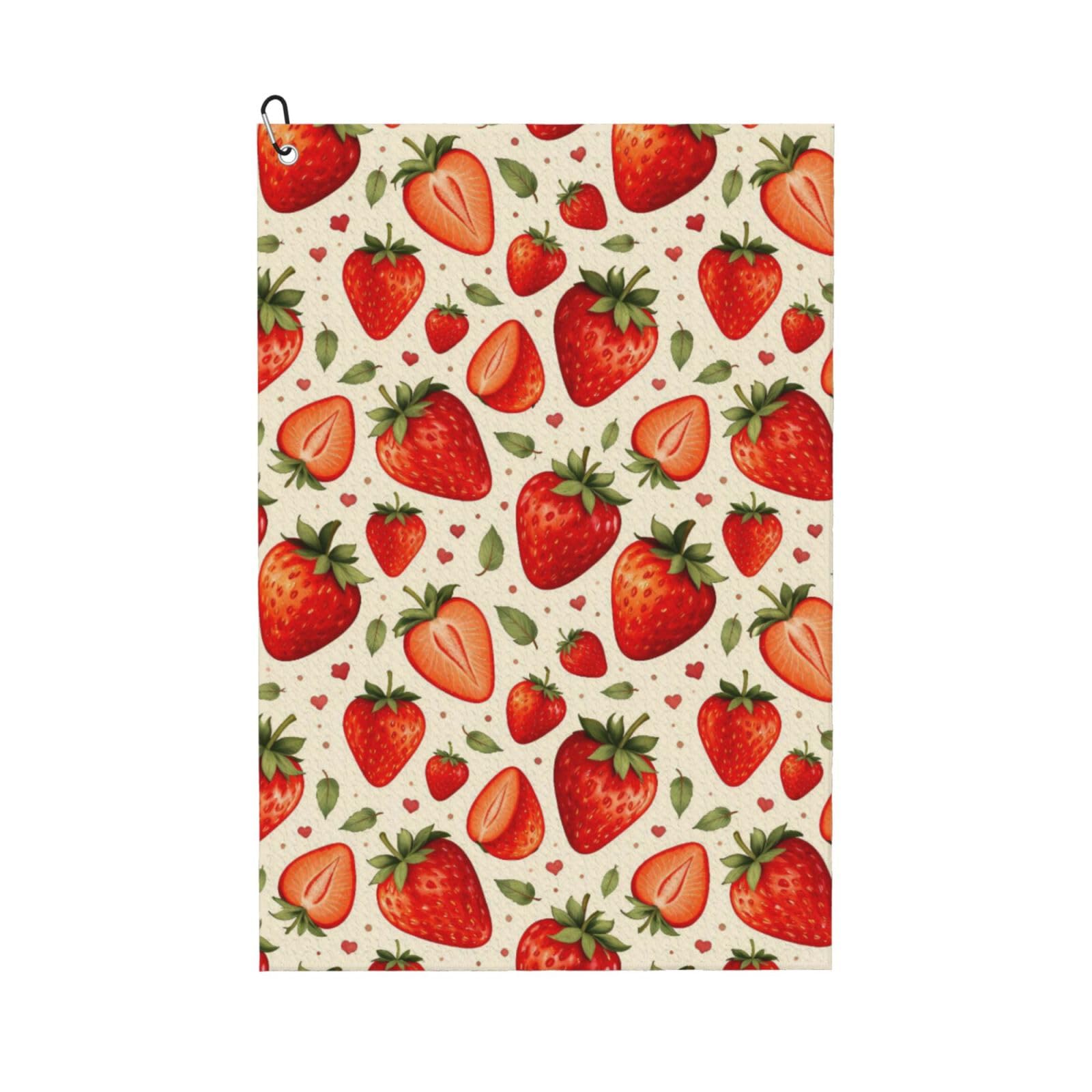 Oudrspo Strawberry Theme Fun Pattern Multi-Functional Golf Towel | Absorbent Quick Drying 16x24in