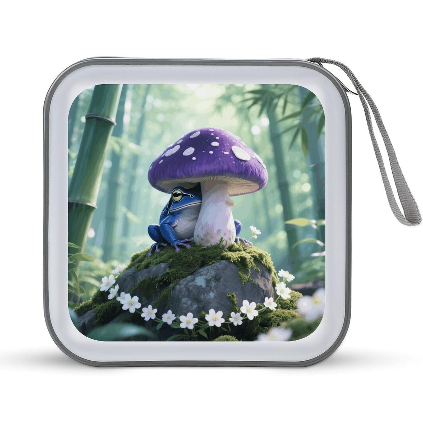 VstaDank Frog Mushroom Aesthetic CD Case Portable Zipper CD Case 40 Capacity Hard Plastic DVD Cases Holder Large Storage Disc Wallet Bag for Car Home Travel DVD Collection Bag