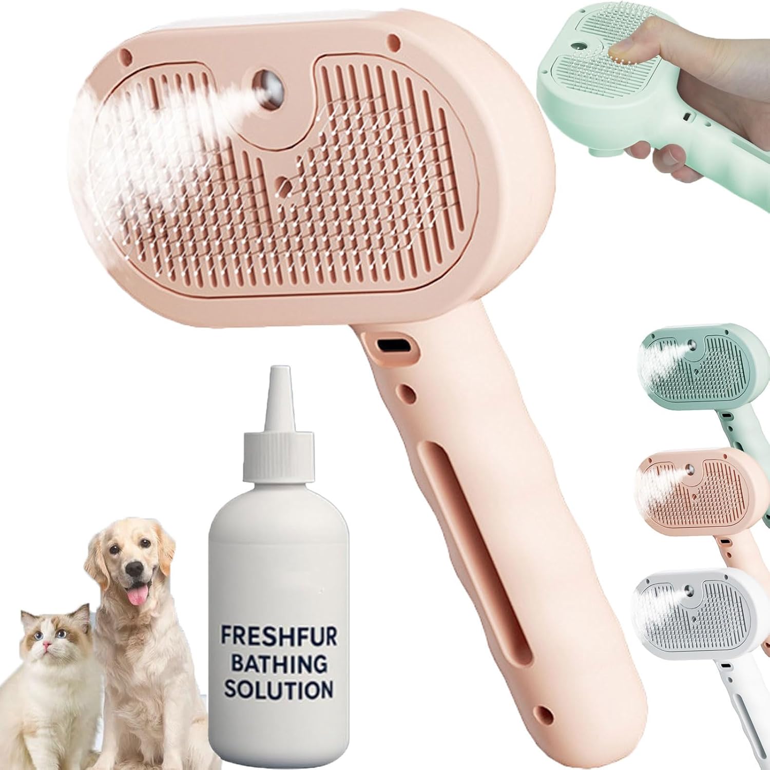 Shower Brush for Dogs, 3-in-1 Pet Grooming Brushes with Steam & Self-Cleaning Silicone Bristles