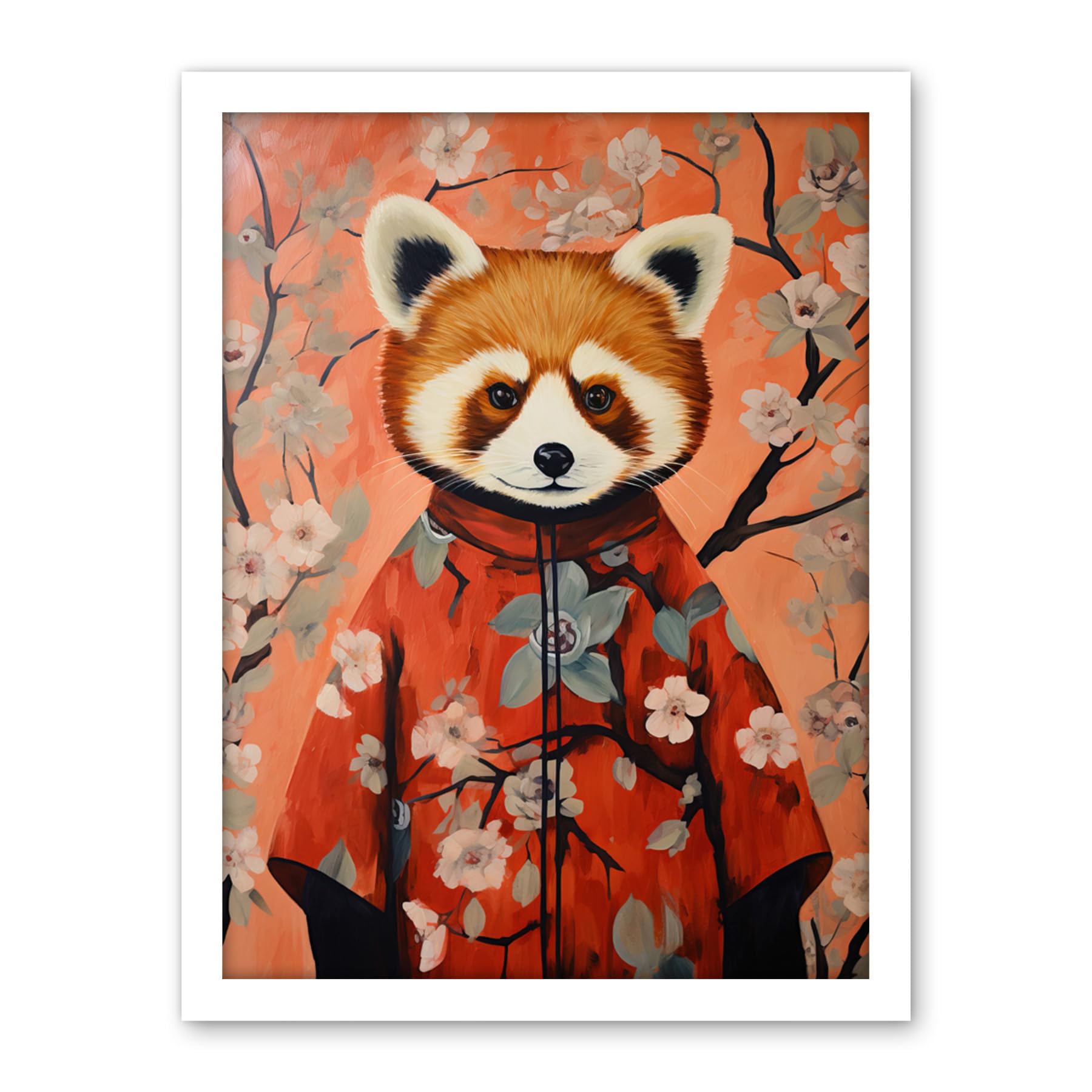 Artery8 Red Panda in Kimono Cherry Blossom Trees Japan Artwork Framed Wall Art Print 18X24 Inch