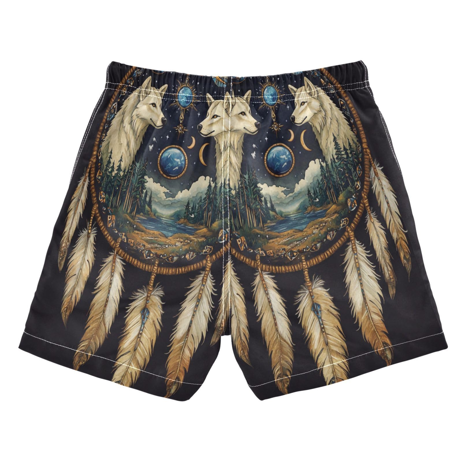 Boys Swim Trunks Toddler Swim Shorts Little Boys Swimwear Dream Catcher Forest Wolfs Bathing Suit Swimsuit Multi