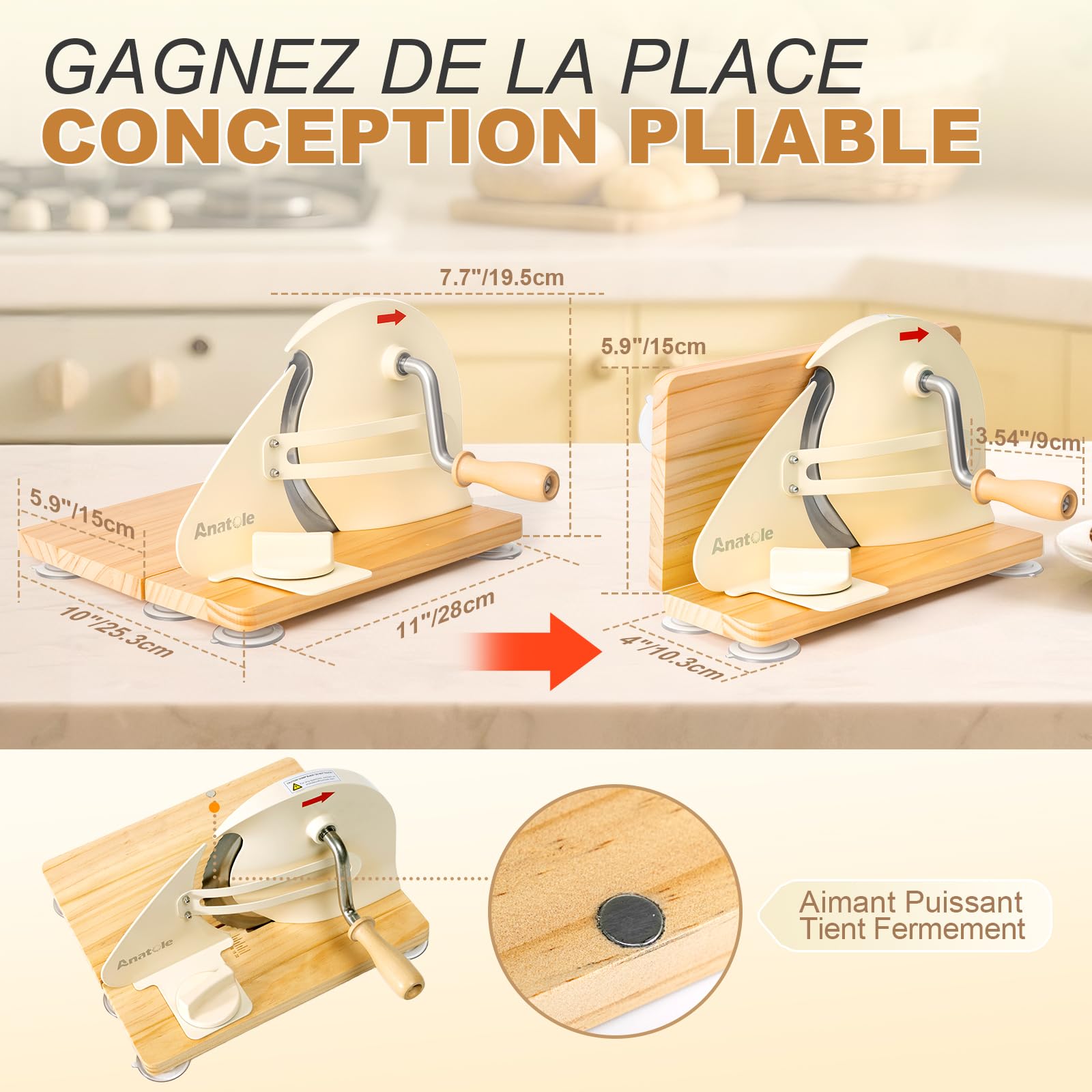 Anatole Trancheuse à Pain Manuelle Pliable Acier Inox 0-20mm Réglable