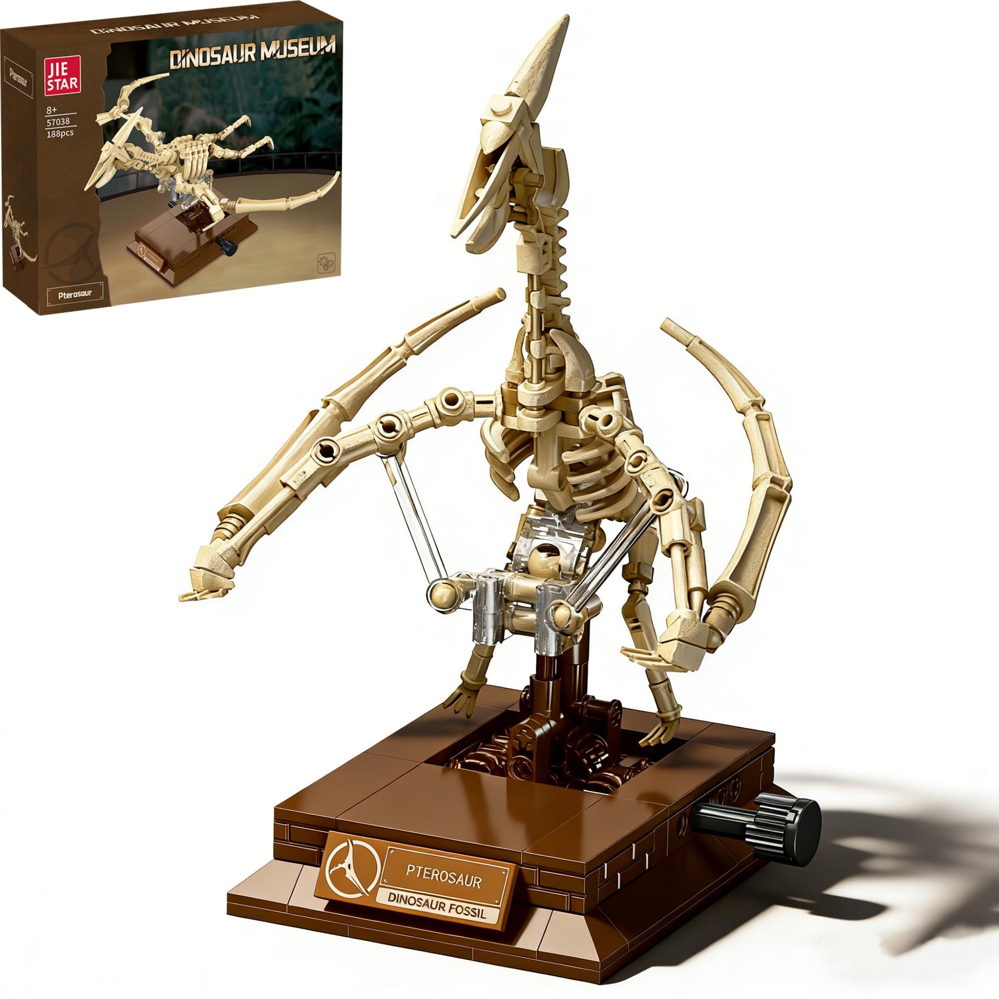 DrmBeyd Skeleton Dinosaur Building Blocks Set, Pteranodon Fossils Dino Model Building Kit with Mechanical Linkage Func, Ideas Dinosaur Skeleton Gifts for Fossils Lovers & Décor (188 PCS)