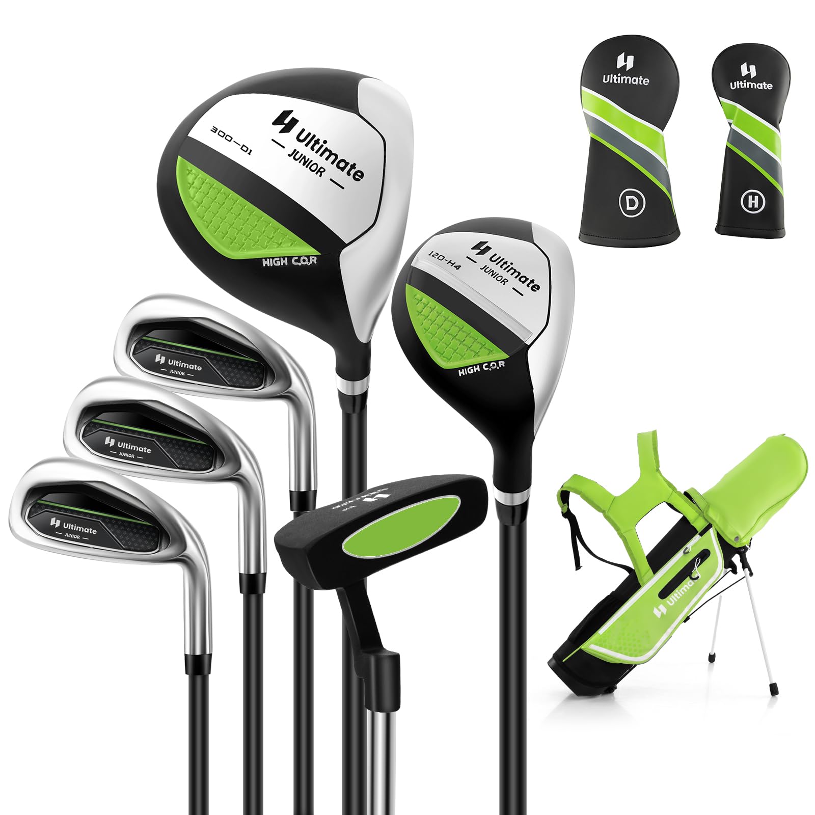 Tangkula 7 Pieces Junior Golf Club Set for Kids Age 11-13 Right Hand, Children’s Golf Clubs Set with #1 Driver & #4 Hybrid & #7/#9/#S Irons & Putter, Head Covers, Golf Stand Bag with Rain Hood
