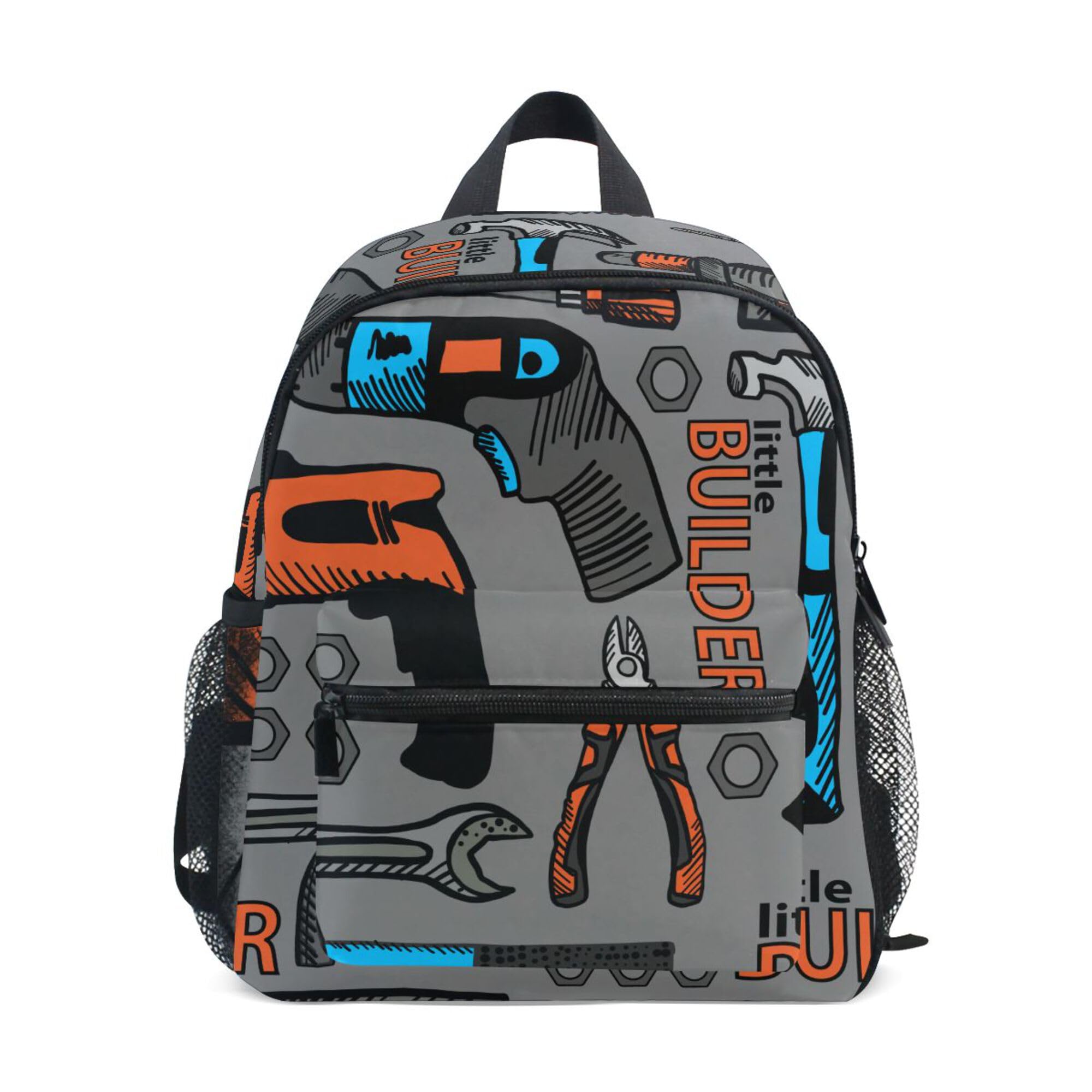 Fisyme Construction Tools Builder Toddler Backpack School Bag Kids Daypacks for Kindergarten Preschool Nursery Girls Boys, S