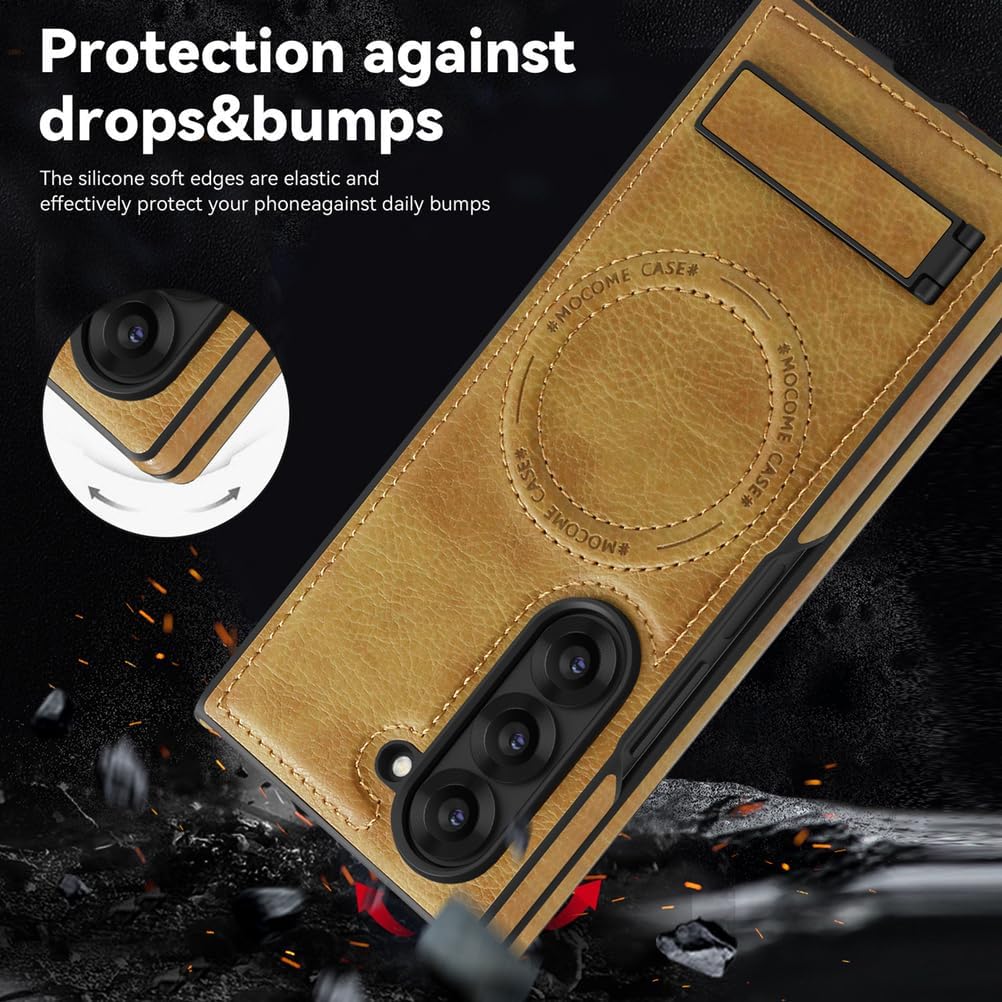 Funda magnética para Samsung Galaxy Z Fold 7, Funda de Cuero de Negocios Retro Delgada con Soporte Plegable para teléfono de Carga inalámbrica, Negra