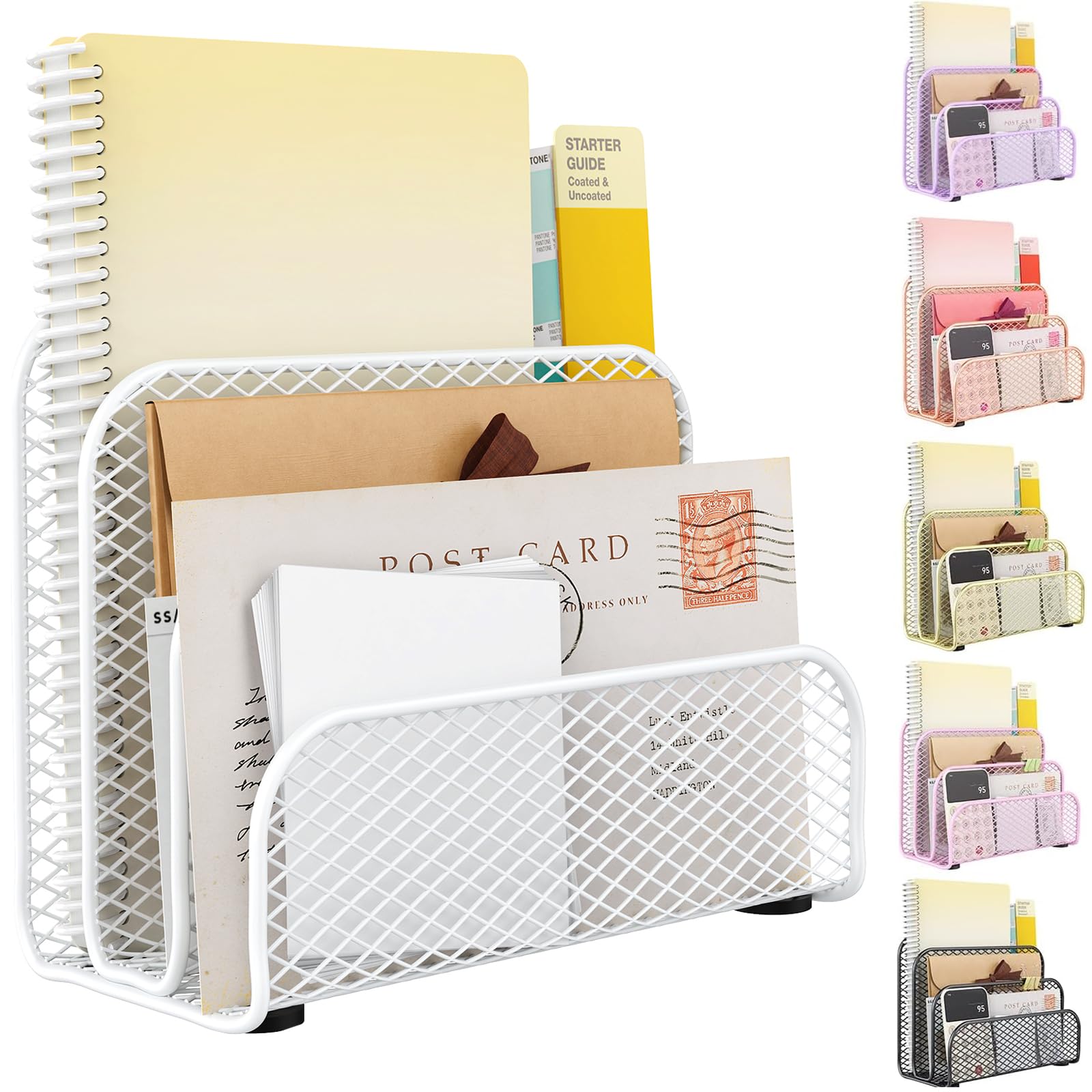 gianotter Mail Organizer Countertop, Metal File Holder with 3-Slot, Bill Organizer for Office Receipts and Letter Paper Storage (White)