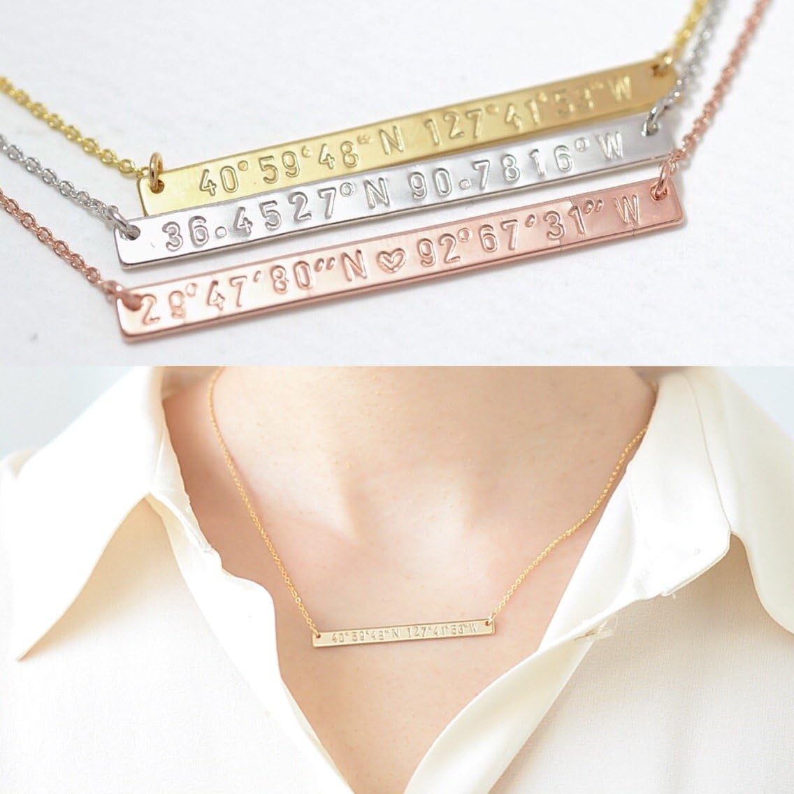Personalised Coordinates Necklace, Latitude Longitude Necklace, Custom Coordinates, Long Skinny Bar GPS Necklace, Hand Stamped Bar, Name Bar Necklace, Wedding Gift, 155