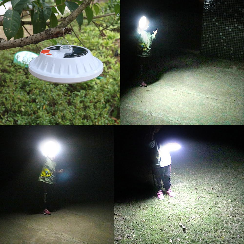 Lanterna solare a LED da campeggio, 120 LED, 6000 lm, 5 modalità, ricaricabile tramite USB, telecomando portatile, torcia da appendere, per pesca all'aperto, emergenza, cortile, giardino, confezione
