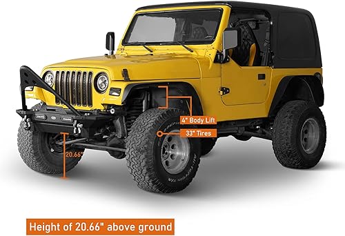Miniatura 4 de Hooke Road Wrangler TJ Stinger Parachoques, parachoques delantero agresivo rechoncho con luces LED y placa de cabrestante para Jeep Wrangler TJ
