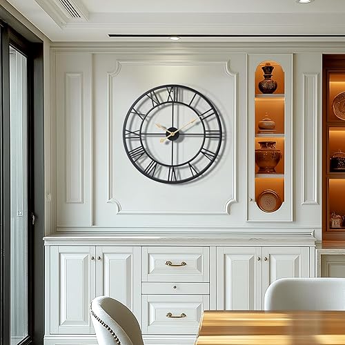 Miniatura 7 de Tatub Reloj de pared grande de 24 pulgadas para decoración de sala de estar, número romano, moderno, redondo, decorativo, de metal, grande, para