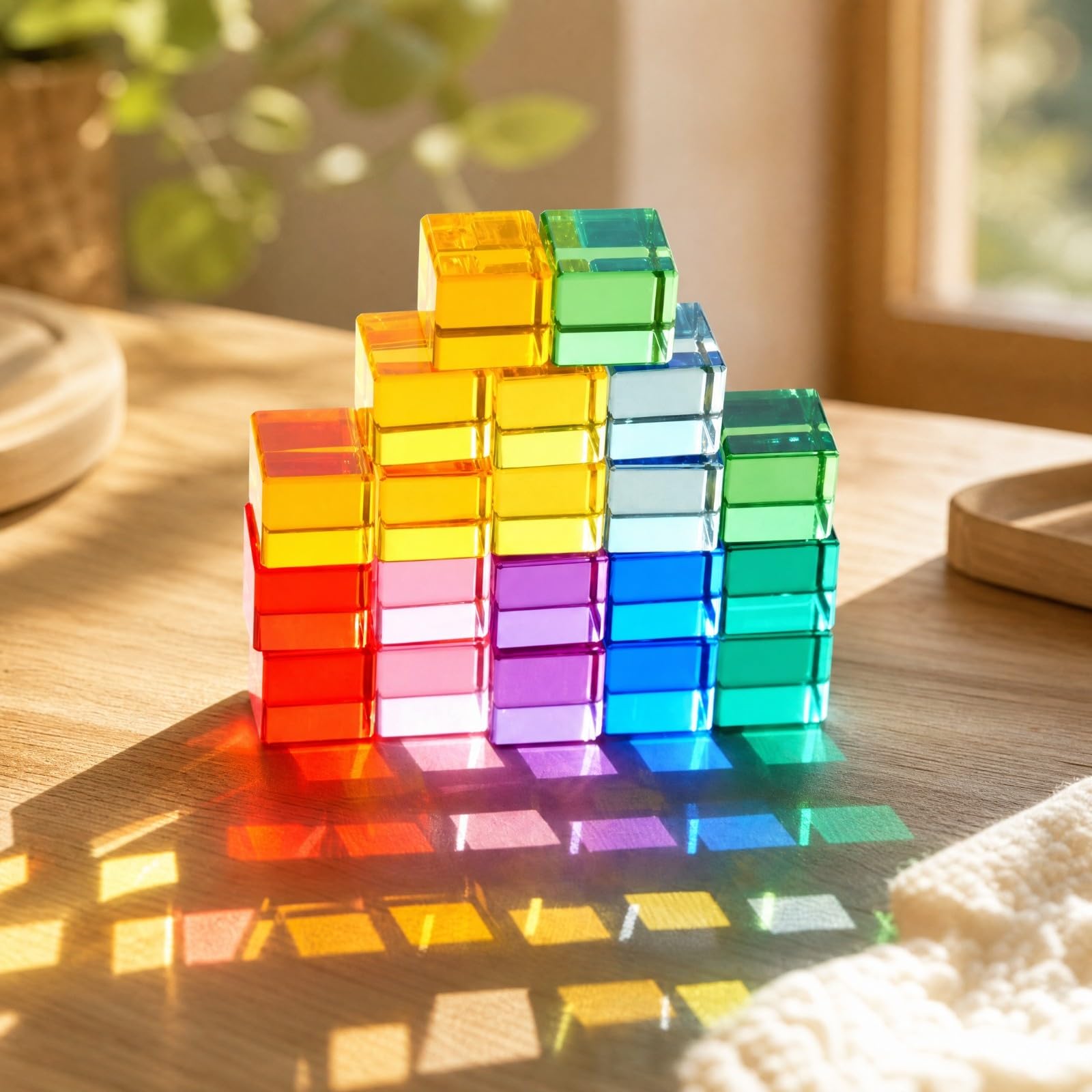 20 Pezzi Blocchi Colorati Trasparenti Traslucido Pezzi da Costruzione Traslucidi Colorato Gioco Sensoriale con Scatola di Carta per Asilo, Area Giochi, Tondo