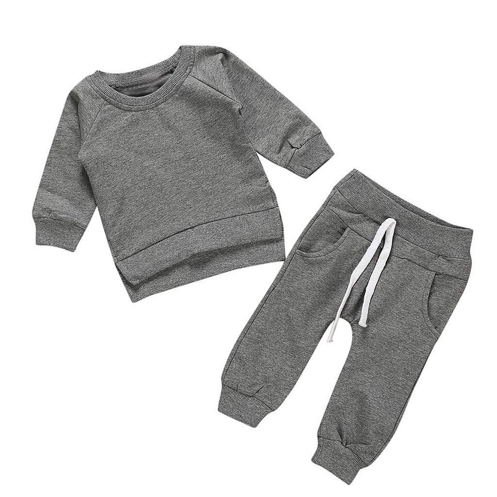 wuayi Baby Boys Outfits, Baby Boys Long Sleeve Solid Tops Pants Homewear Autumn Winter Clothes 0-24 Months
