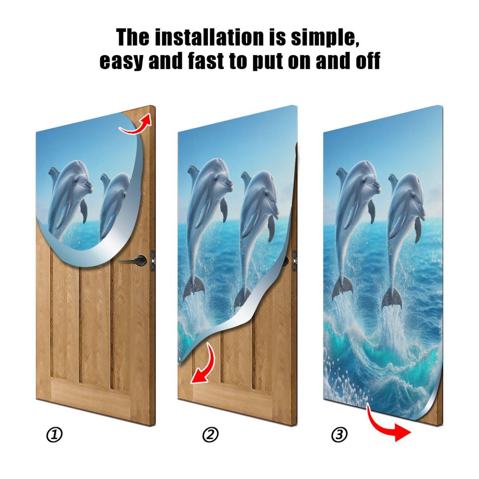 FLildon Sea Jumping Dolphins Door Cover Decoration, Party Accessory Porch Decor for Festive Ornament Room Door Covers 32 x 79 Inch