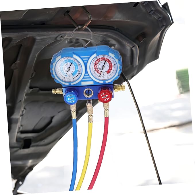 Herramienta de recarga y manómetro doble para aire acondicionado miniatura 3