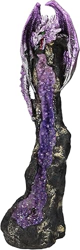 Miniatura 7 de Ebros Gift Quartcita Elemental Dragon Guarding Faux Geoda Cuarzo Cristal Quarry Rock Pilar Incienso Soporte Figurita Fantasía Mítico Calabozos y