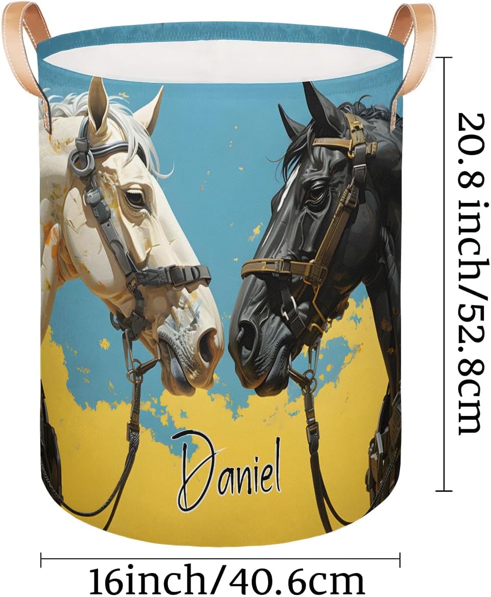 Custom Laundry Hamper Toy Organization Basket with Name Foldable Clothes Storage Basket for Boys and Girls Cool Horse
