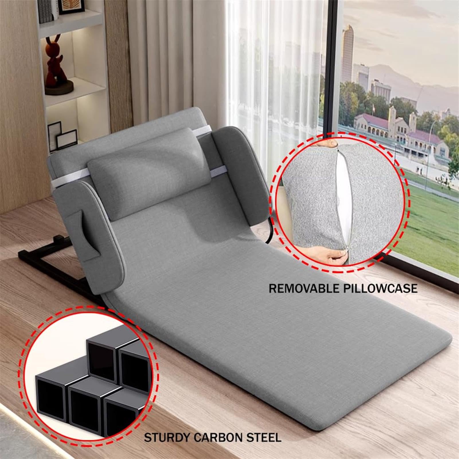 Respaldo de cama eléctrico ajustable con control remoto por cable, rango de elevación de 2-80° para atención hospitalaria en casa, ideal para ancianos y pacientes