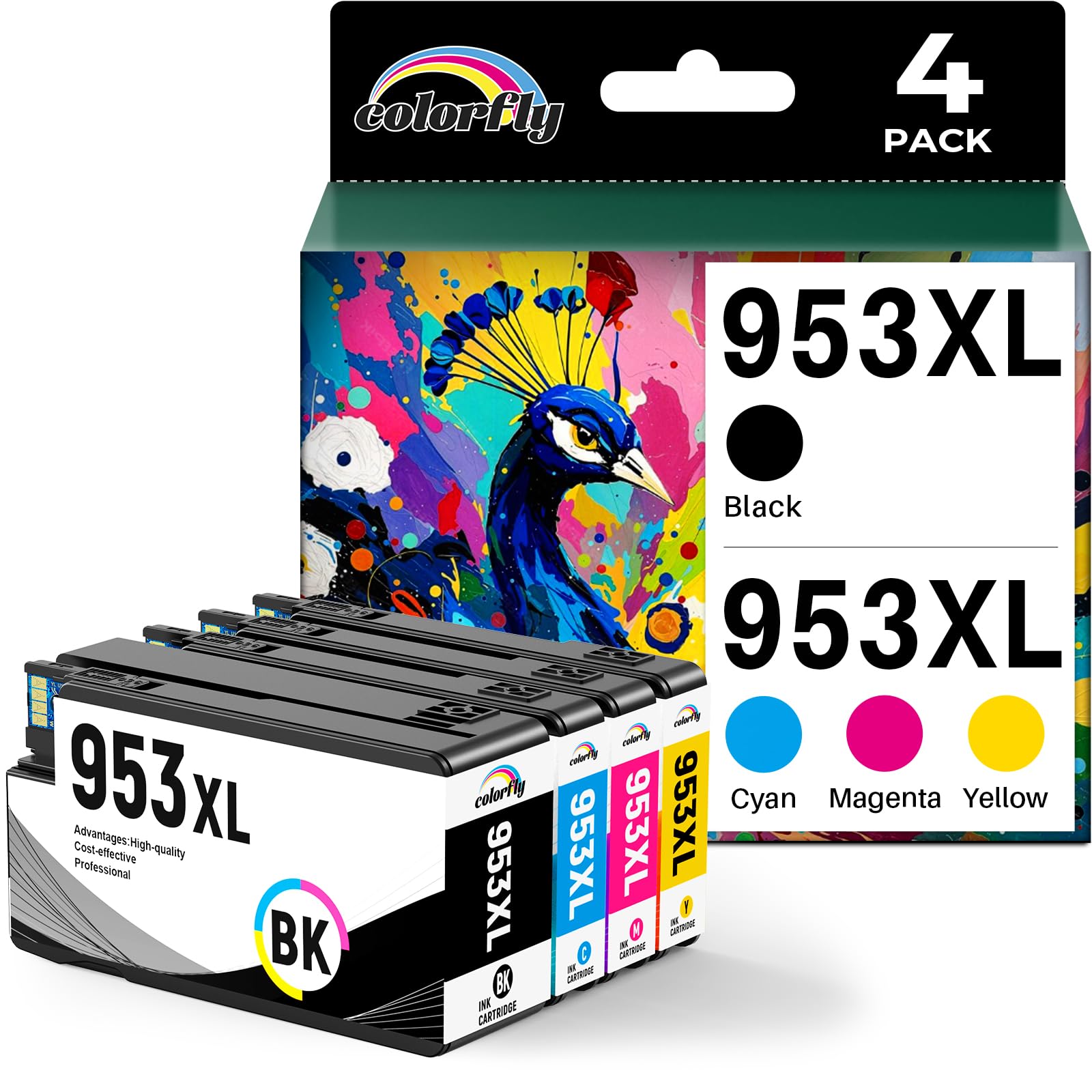 colorfly Cartucho de Tinta 953XL compatibles con HP 953 XL Multipack 953XL Cartuchos de Impresora para HP Officejet Pro 8710 7740 7720 8210 8720 7730 8218 8715 8718 8725 (Paquete de 4)