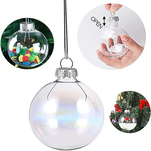 Miniatura 4 de 15 adornos de Navidad transparentes rellenables de bricolaje, bolas decorativas de Navidad de plástico transparente de 2.36 pulgadas para Navidad,