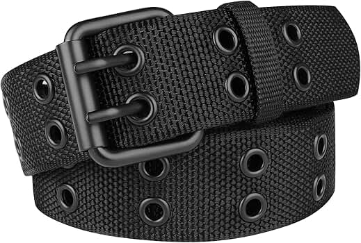 Drizzte 39'' Double Prong Belt Black Grommet Nylon Belts for