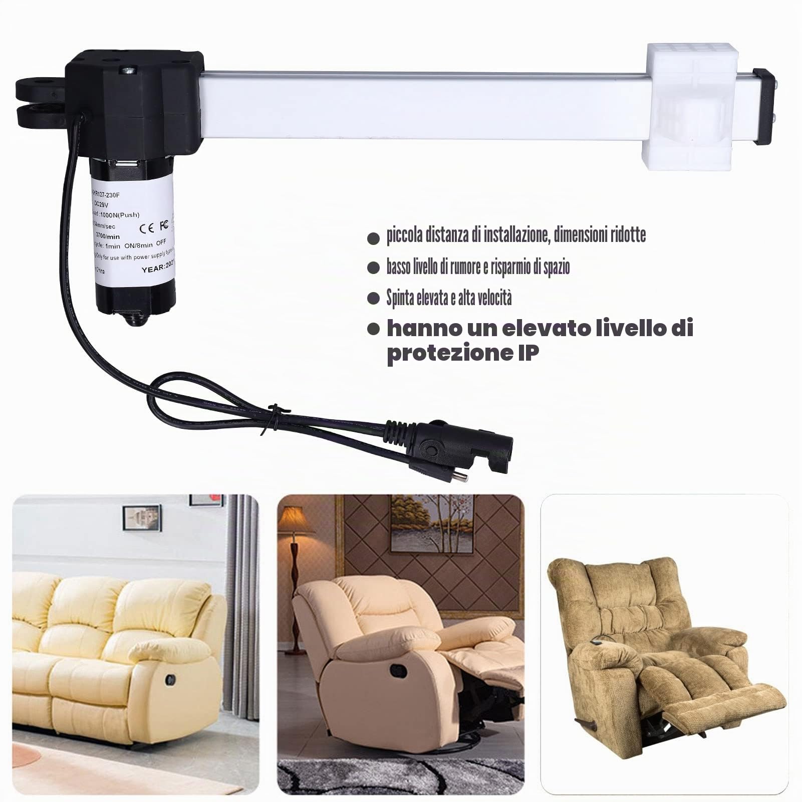 Motore per Poltrona Reclinabile Attuatore Elettrico per Poltrona Reclinabile Sostitutiva 230Mm/9In Dc29V Motore per Poltrone per Divani Letto Elettrico Divano