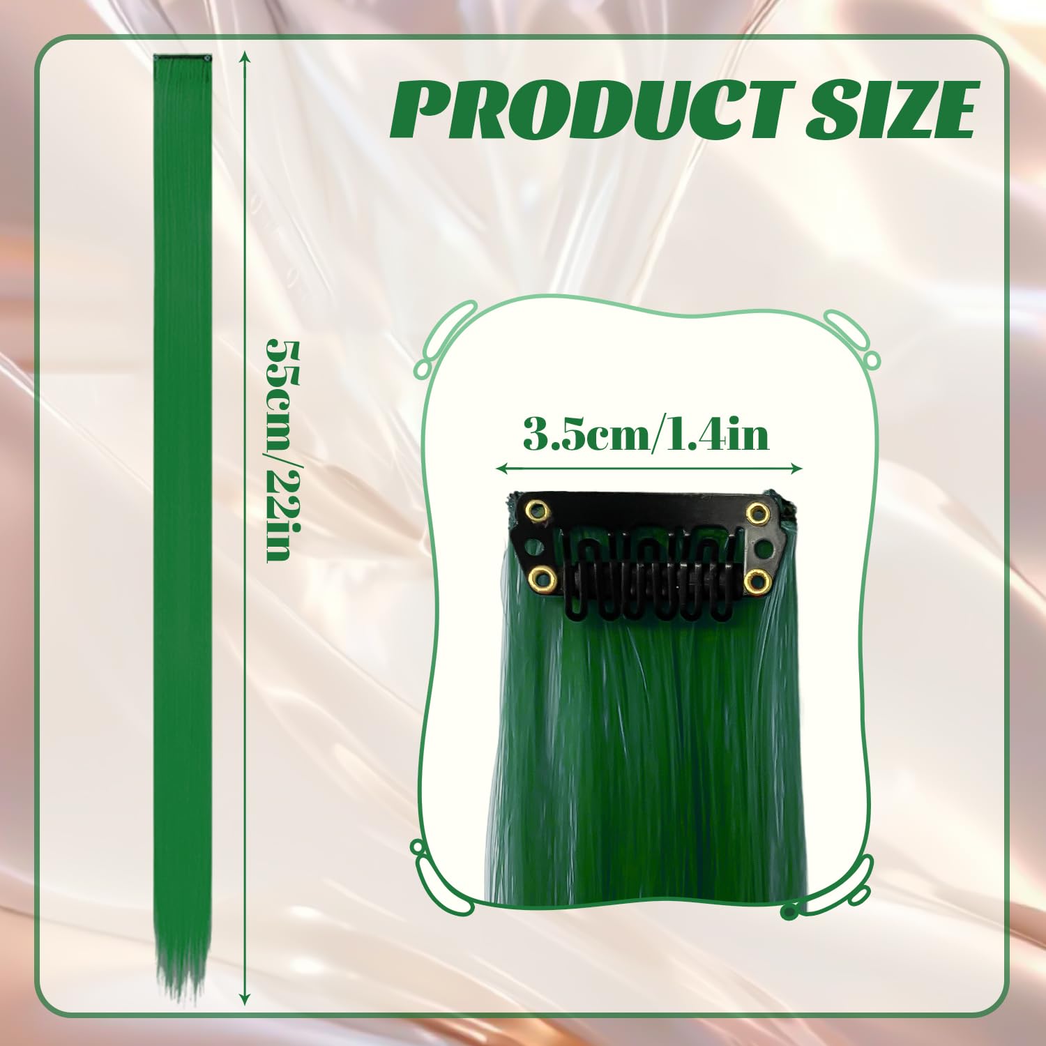 10 Pcs Coloured Hair Extensions, Dark green, 22 inch - Image 2