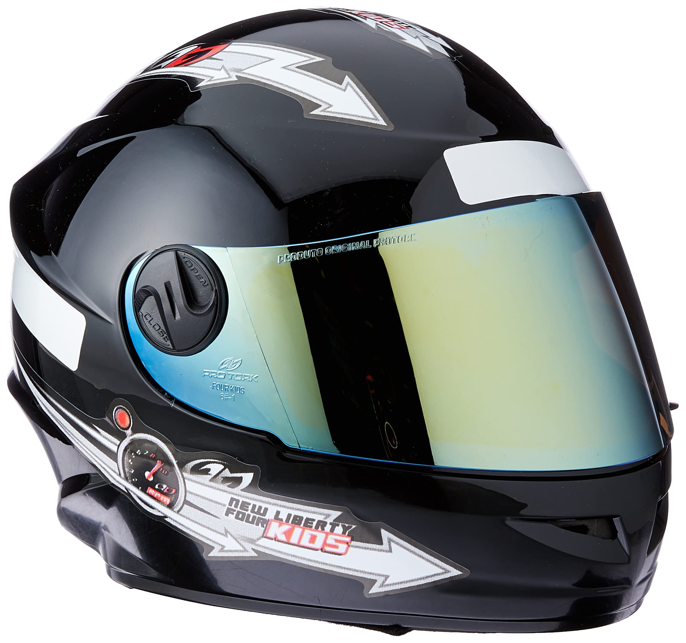 CAPACETE FECHADO PRO TORK LIBERTY FOR KIDS SOLID PRETO TAM. 54 VIS. DOURADA
