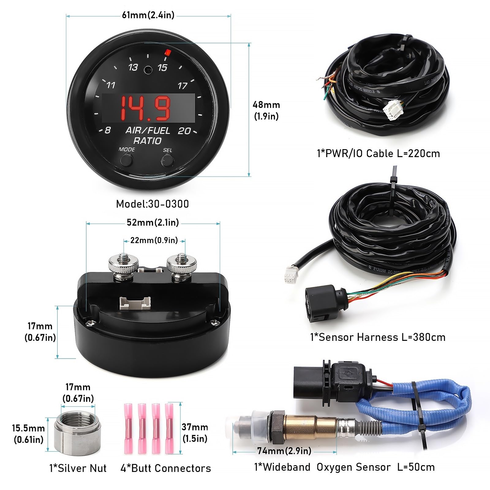Adapter 30-0300 X-Series Szerokopasmowy UEGO AFR Kontroler czujnika Gauge zestaw O2 do tlenu w samochodzie Bezprzewodowy czujnik tlenku węgla