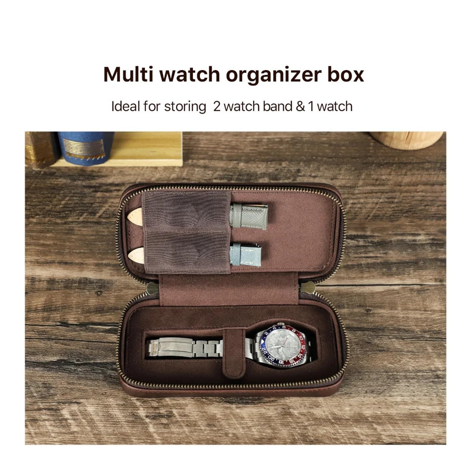 1 Stück Retro-Leder-Uhrengehäuse mit 2 Riemenschlitzen | Bewahren Sie Uhr und Armbänder for Reisen und die tägliche Aufbewahrung auf.