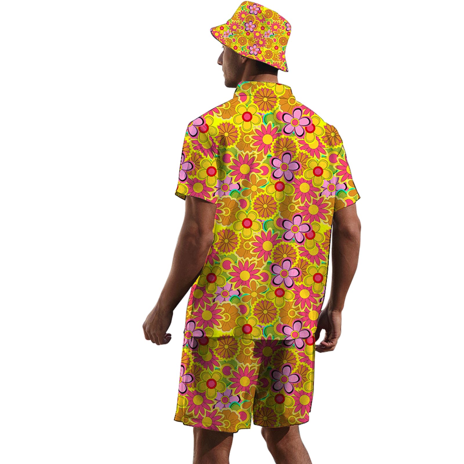 Ensemble hawaïen pour homme, chemise de plage et short avec chapeau cloche