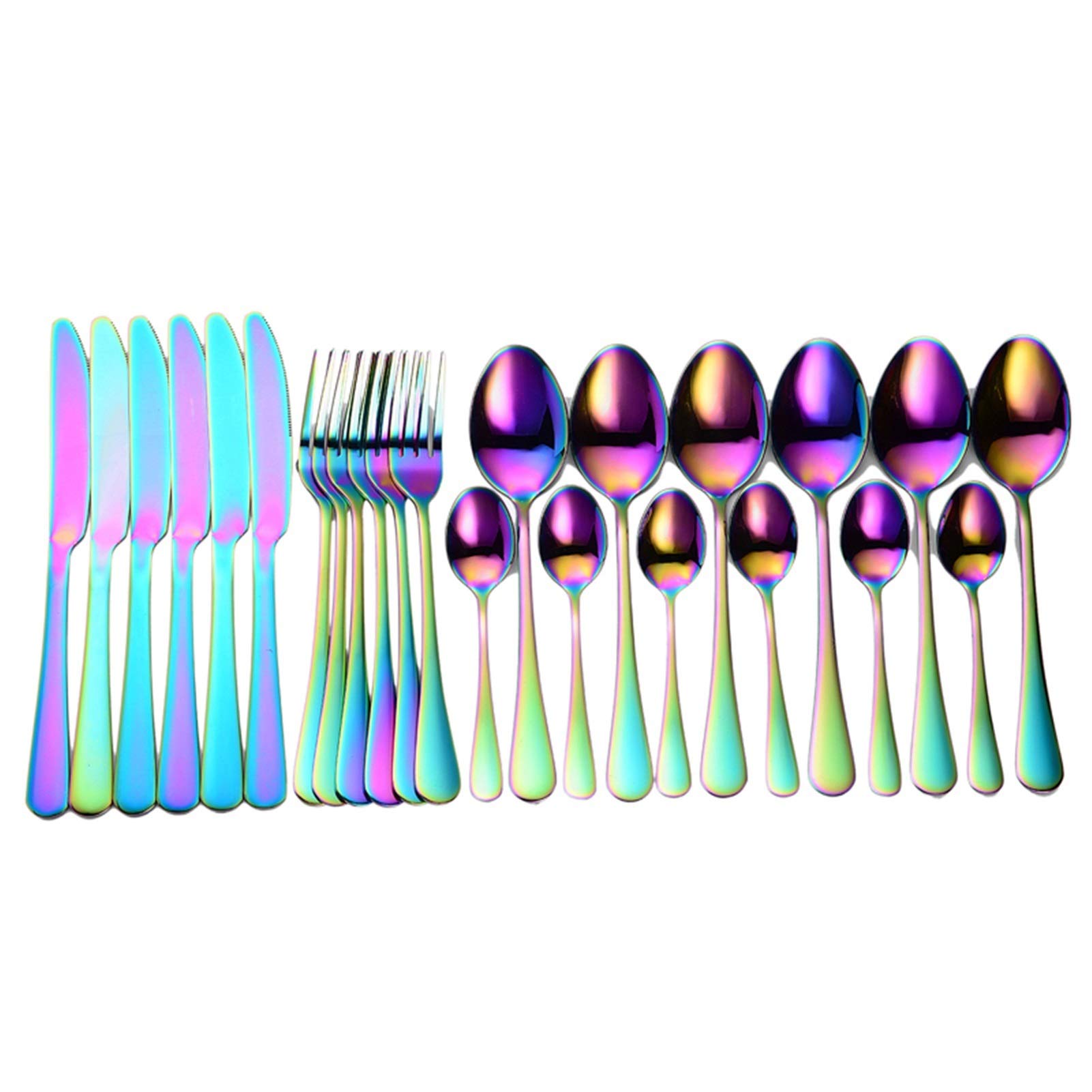 Naczynia stołowe 24 sztuk tęczy sztućce ze stali nierdzewnej Zestaw stołowych Zestaw stołowych Description Nóż Zestaw Prezent Obiadowa Set Box (Color : Rainbow 6 sets)