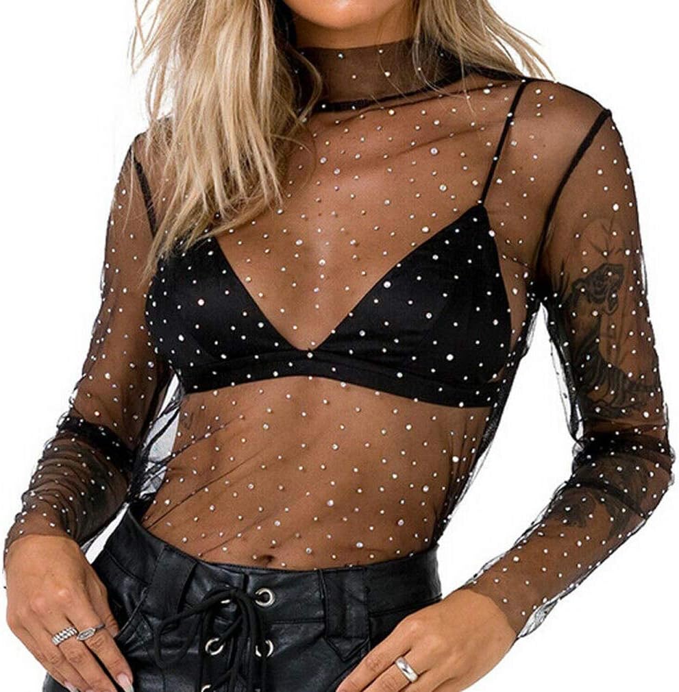 Women Y2K Sexy See Through Shirts Mesh Sheer Tops Long Sleeve Slim Fit Layering Top Blouse E Gril Streetwear … - Image 2