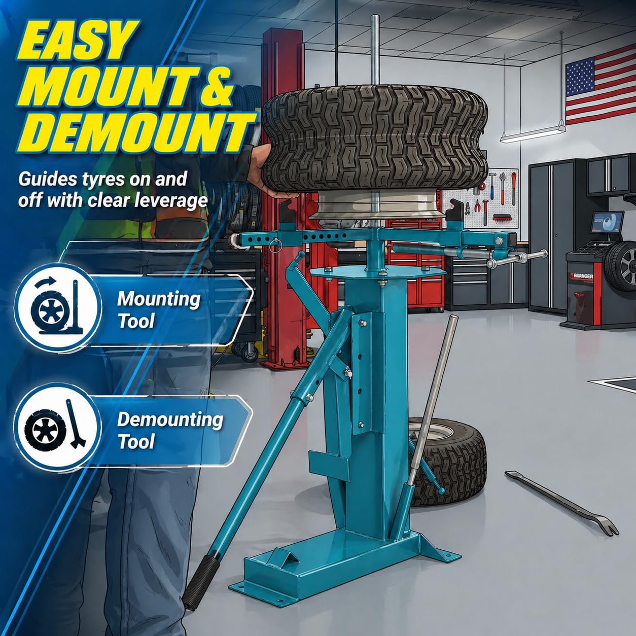 KATSU Tools Desmontadora Manual Universal de neumáticos para neumáticos de hasta 21", para Motocicletas y minimotos, Herramienta para Montaje y desmontaje de Ruedas, Modelo 451339