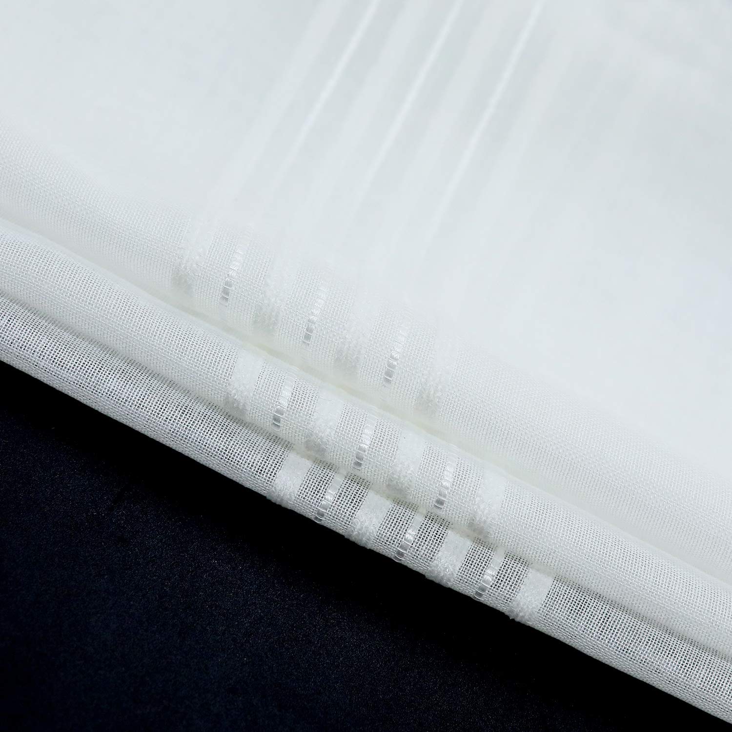 Joyswahl Catrin Store Romain à Passant en V Passe Tringle avec Frange à Pompon Transparent Rideau Voilage Décor pour Fenêtre de Chambre Cuisine Salle de Bain 1 Pièce Blanc LxH 140x140CM