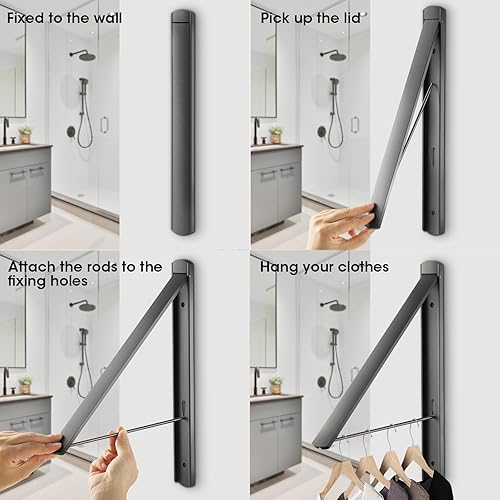Miniatura 2 de RELONGGI Estante de secado de ropa plegable, colgador de ropa retráctil montado en la pared, 0.43 pulgadas de grosor, ahorro de espacio, organizador