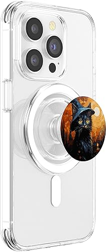 Miniatura 9 de Halloween gato negro bruja calabazas noche estrellada Van Gogh PopSockets estándar PopGrip