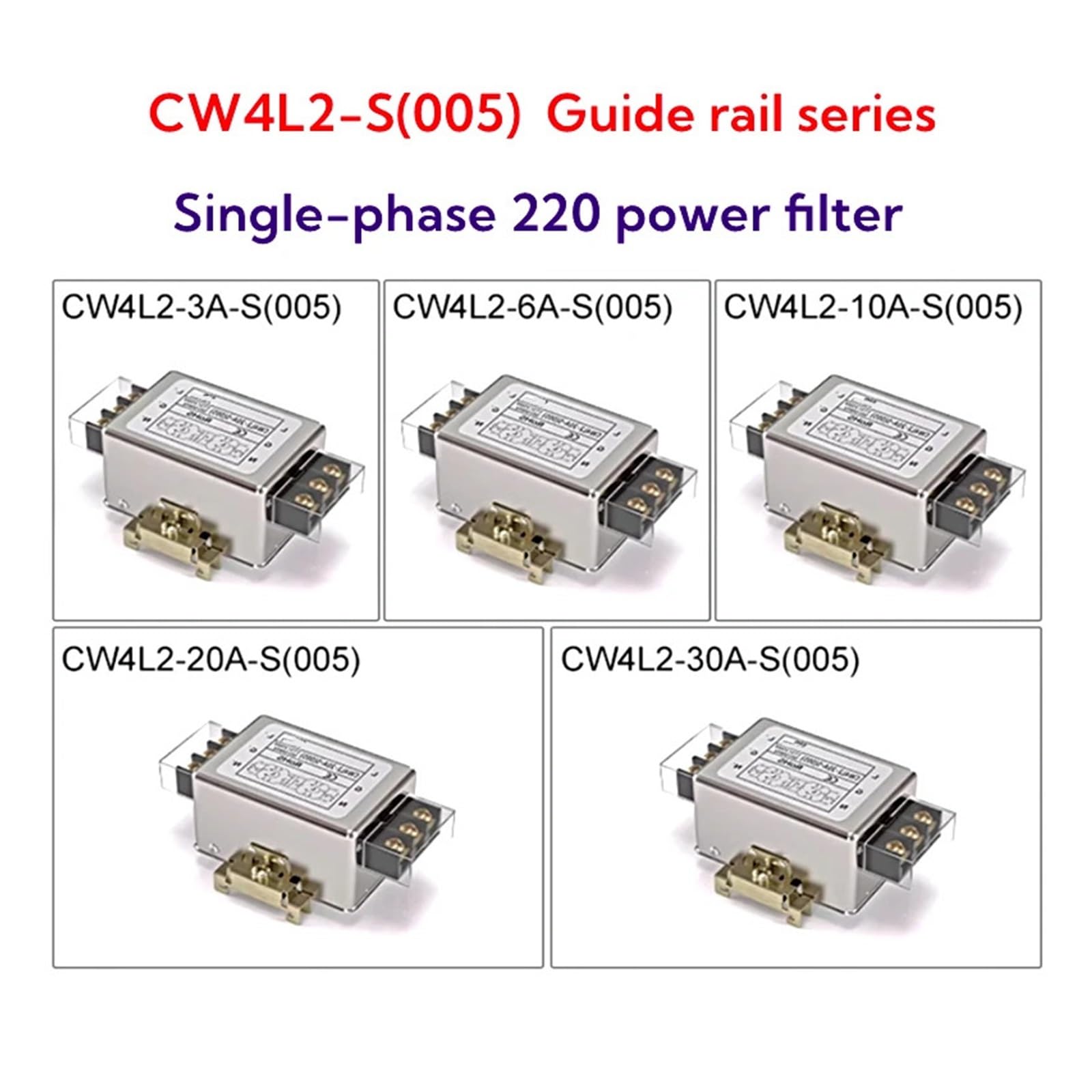 1 pz CW4l2-S (005) Filtro di Potenza monofase da 3 A a 40 A CW4L2 Morsettiera Guida bipolare Alimentazione 220 V Anti-interferenza(CW4L2-40A-S(005))